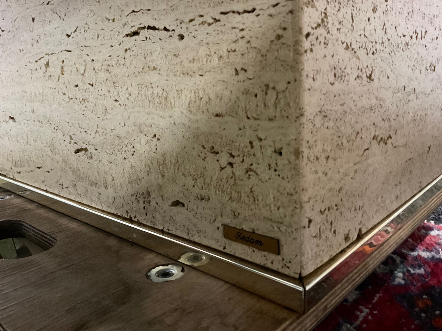 Fedam coffee table in travertine and brass from the 70s