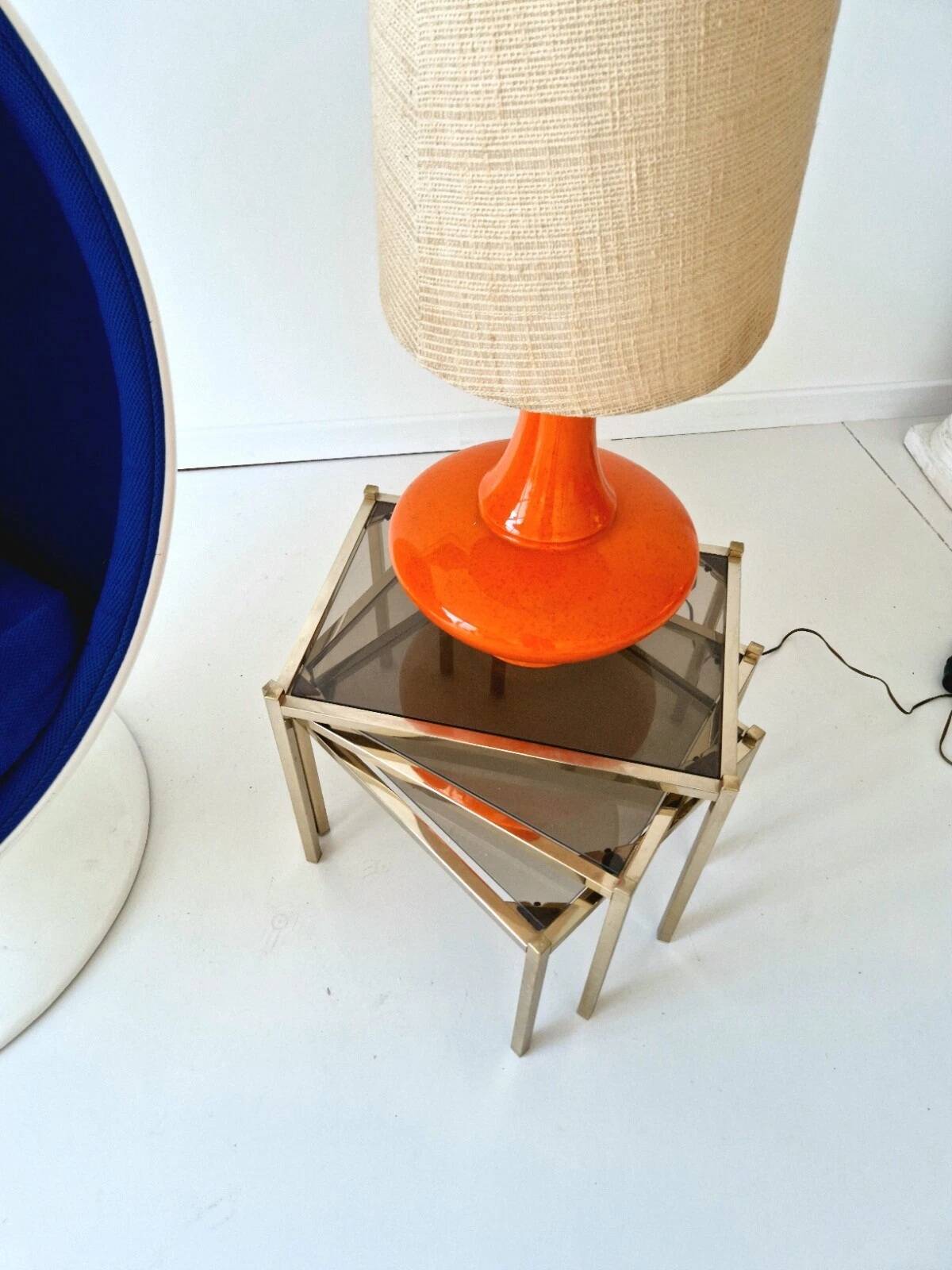 Mid Century Orange Ceramic Floor or Table Lamp 1960S Vintage Home