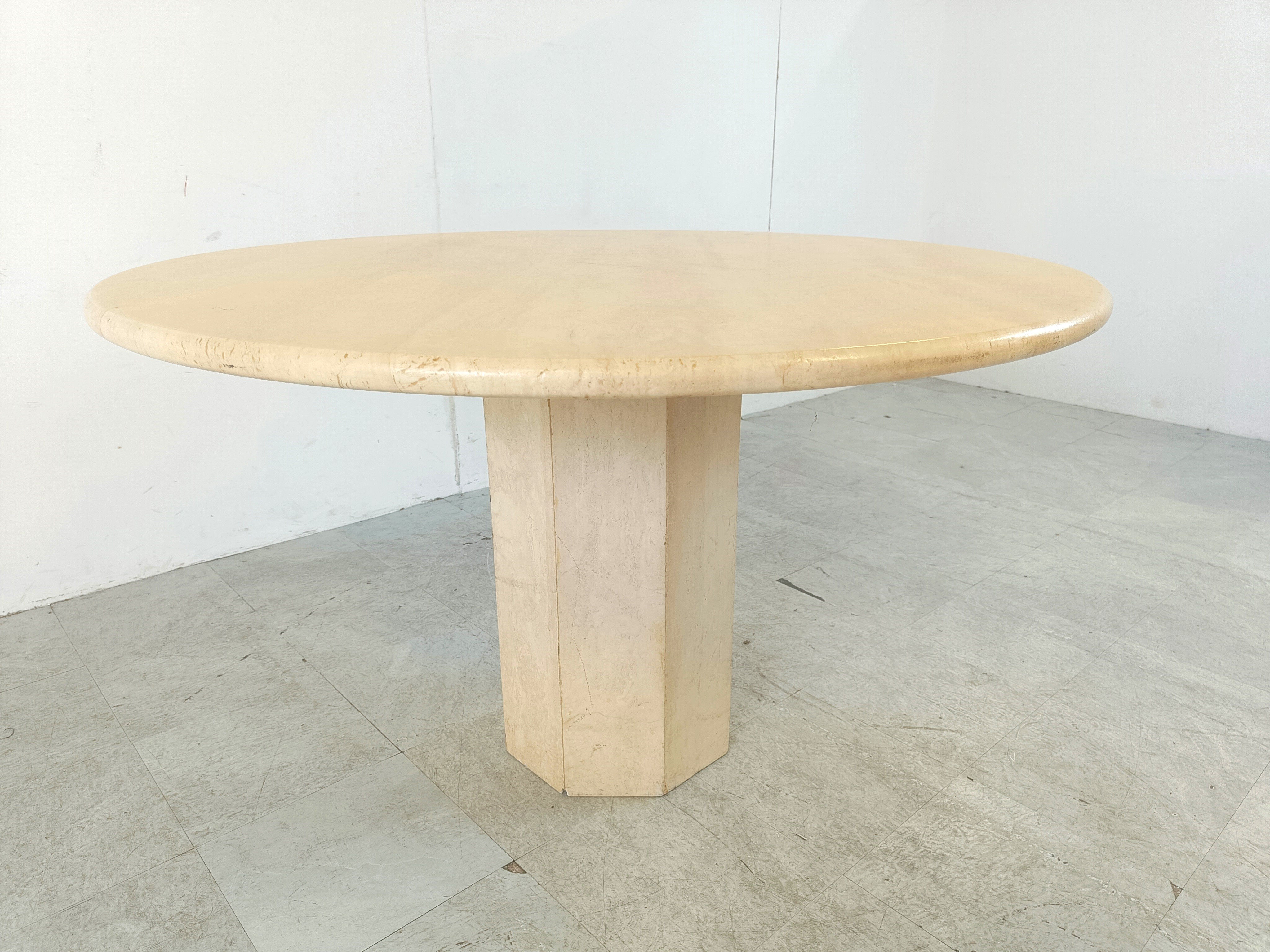 Round Italian travertine dining table 1970s
