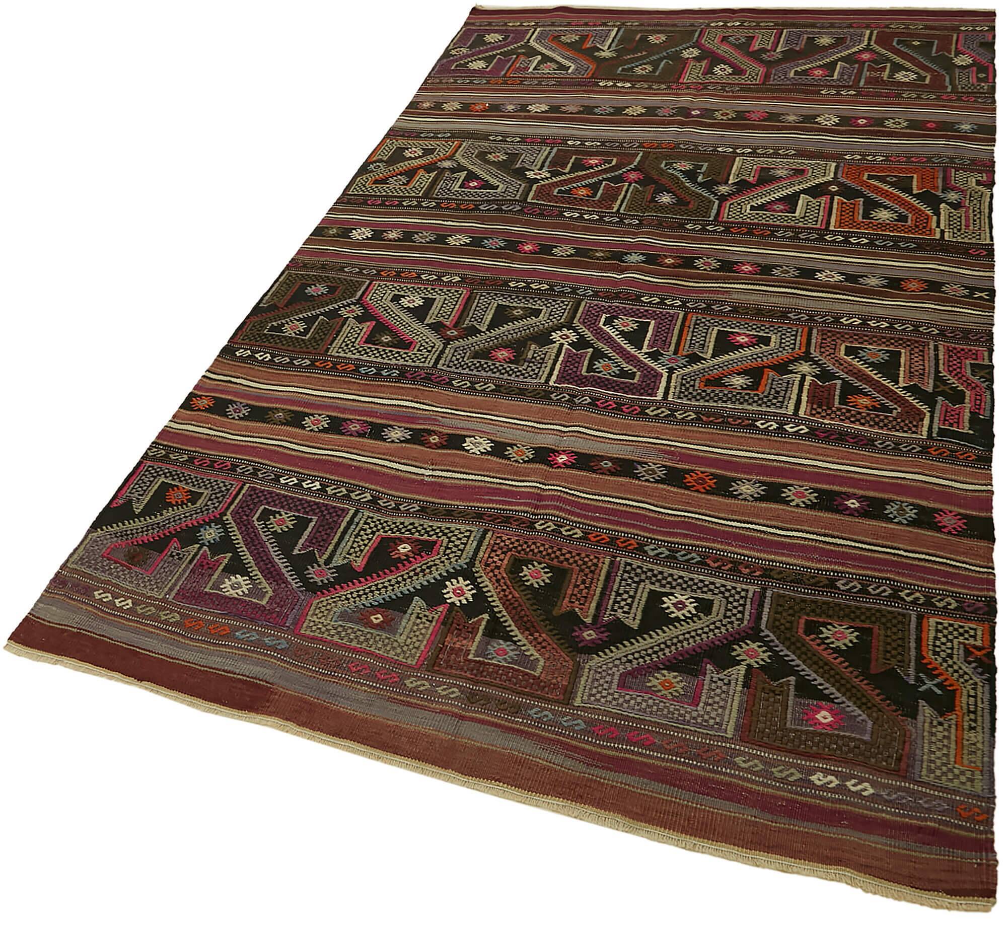 Turkish Handmade Vintage Anatolian Kilim 136 cm x 230 cm