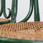 Set of 4 Green Vintage Bistro Chairs with Woven Rattan Seats