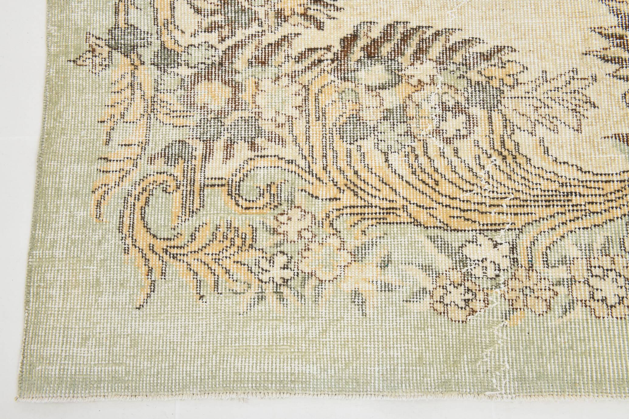 Light Green & Beige Handmade Wool Vintage Rug, 173x262 Cm