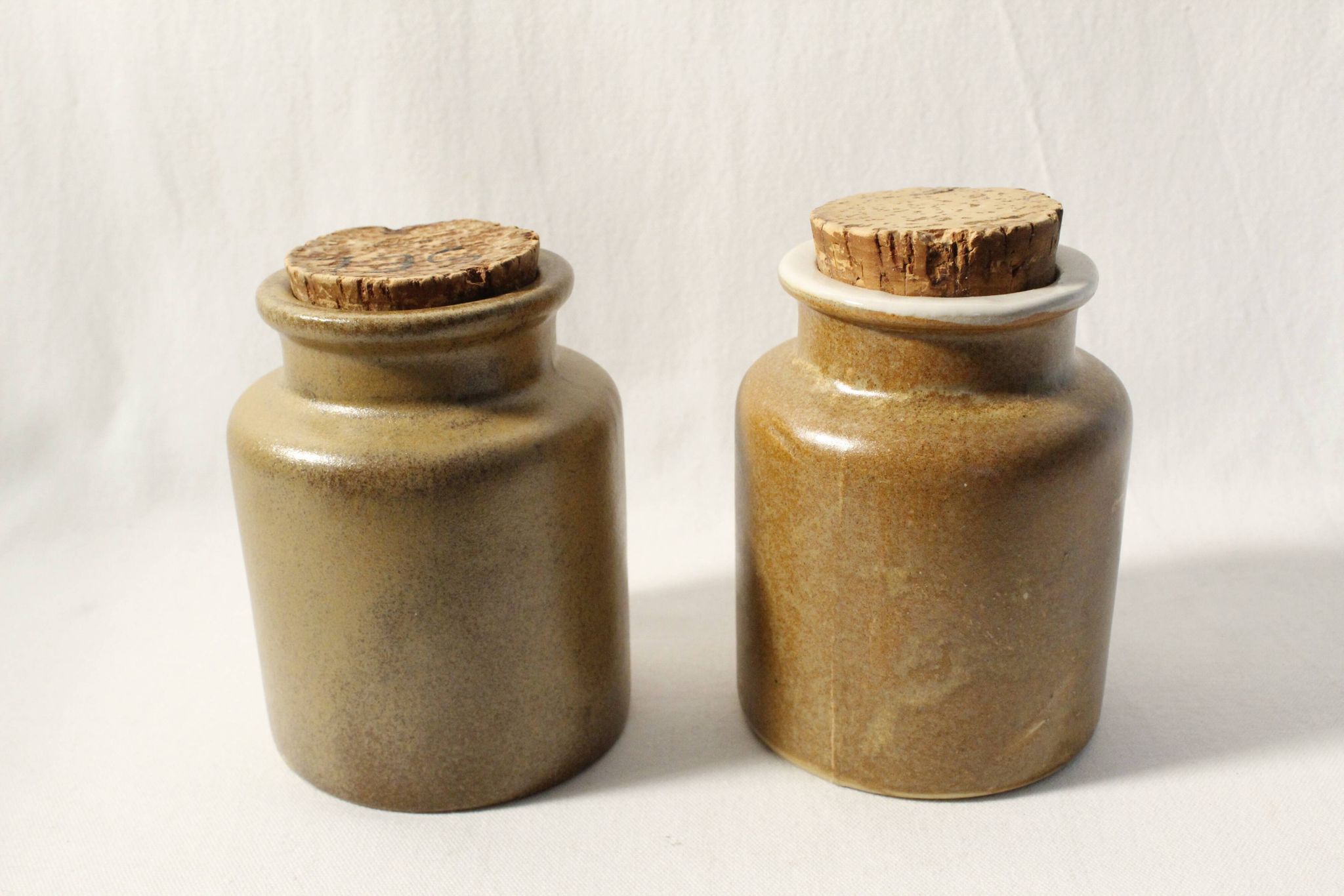Set of 2 vintage mustard pots in brown glazed stoneware