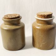Set of 2 vintage mustard pots in brown glazed stoneware