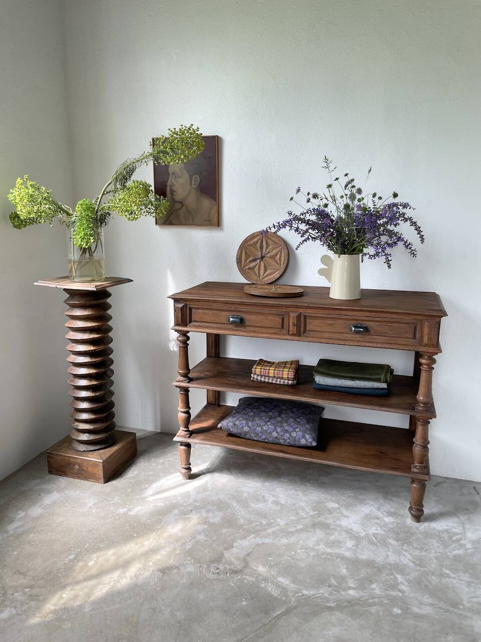 Drapière console en chêne 1950