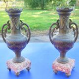 Cassolettes pair of vases candle holder regule bronze marble pendulum trim nineteenth n°1