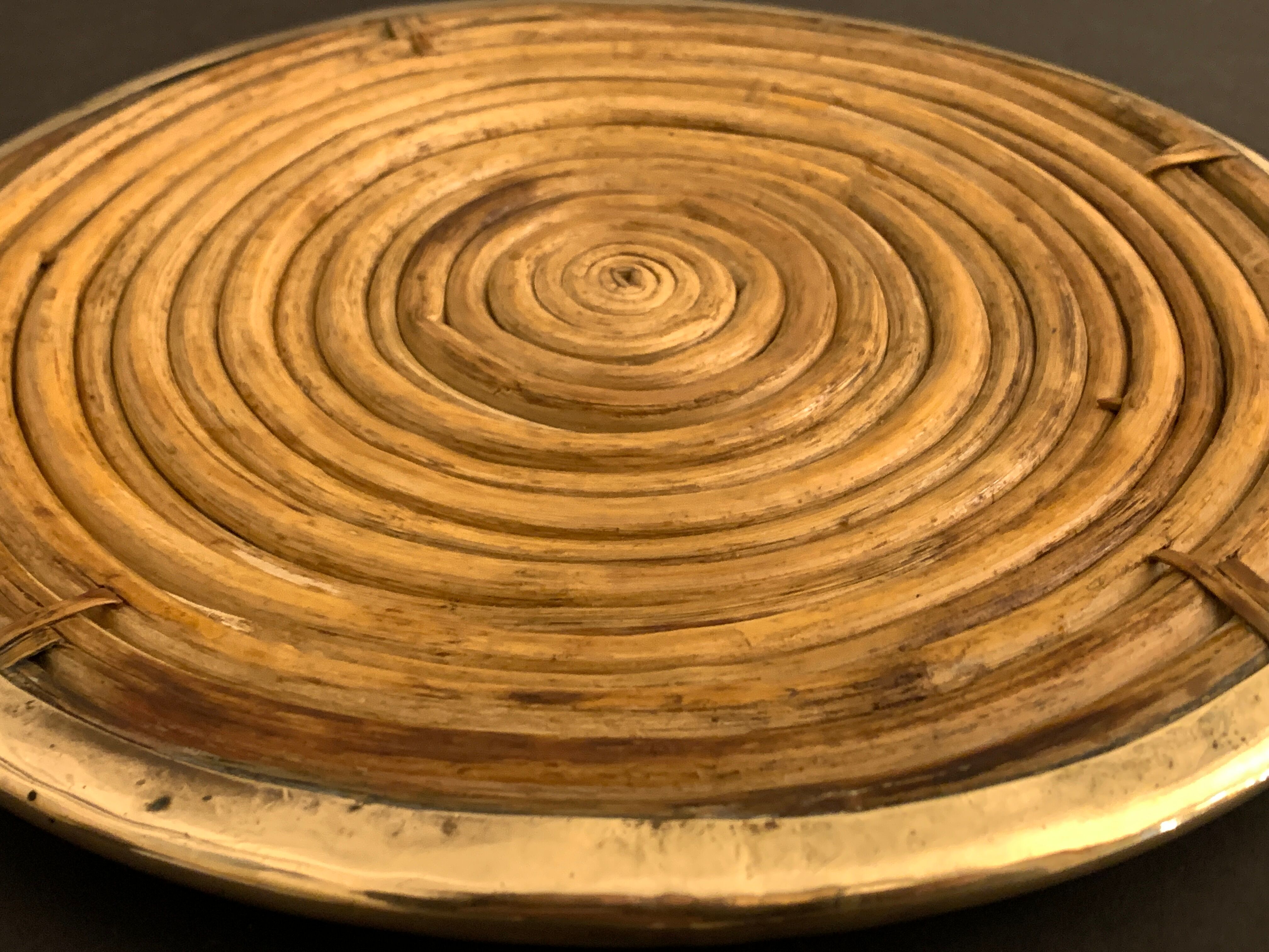 Round rattan and brass underside, 1960