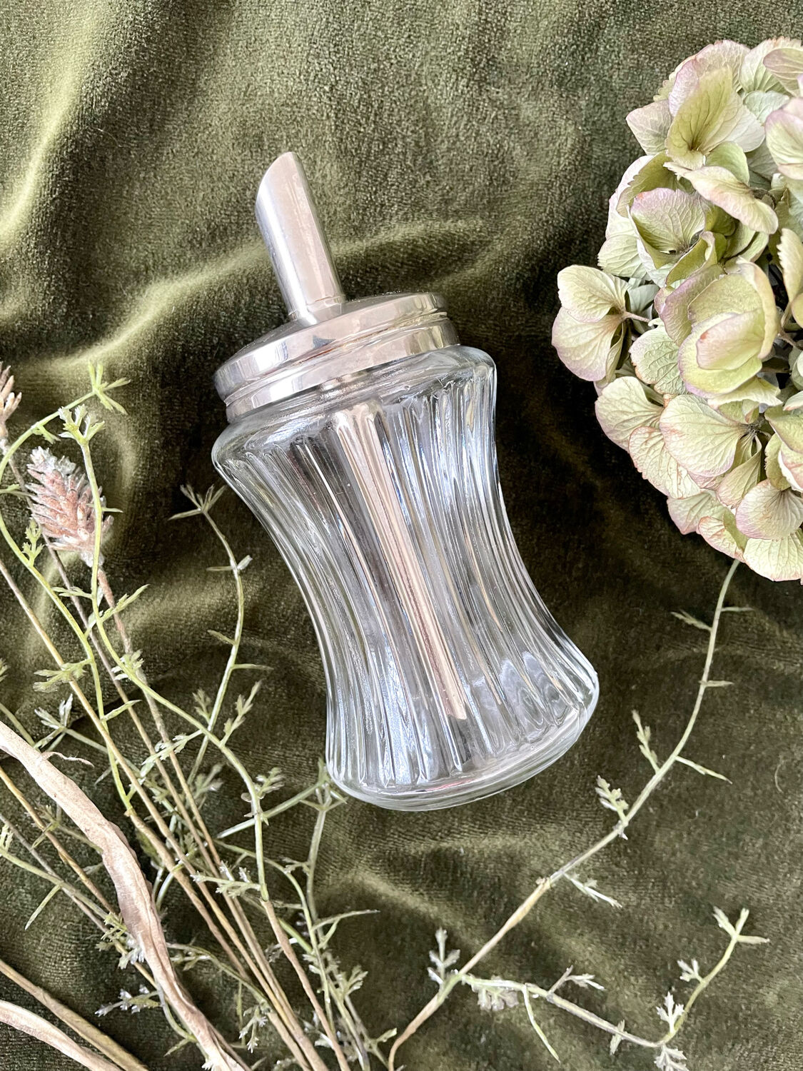 Verseuse sucre verre et inox vintage
