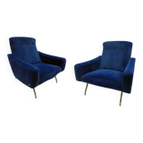 Paire de fauteuils Galion bleu royal de Steiner (années 1950)