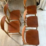 5 beech and teak chairs - Denmark 50s/60s