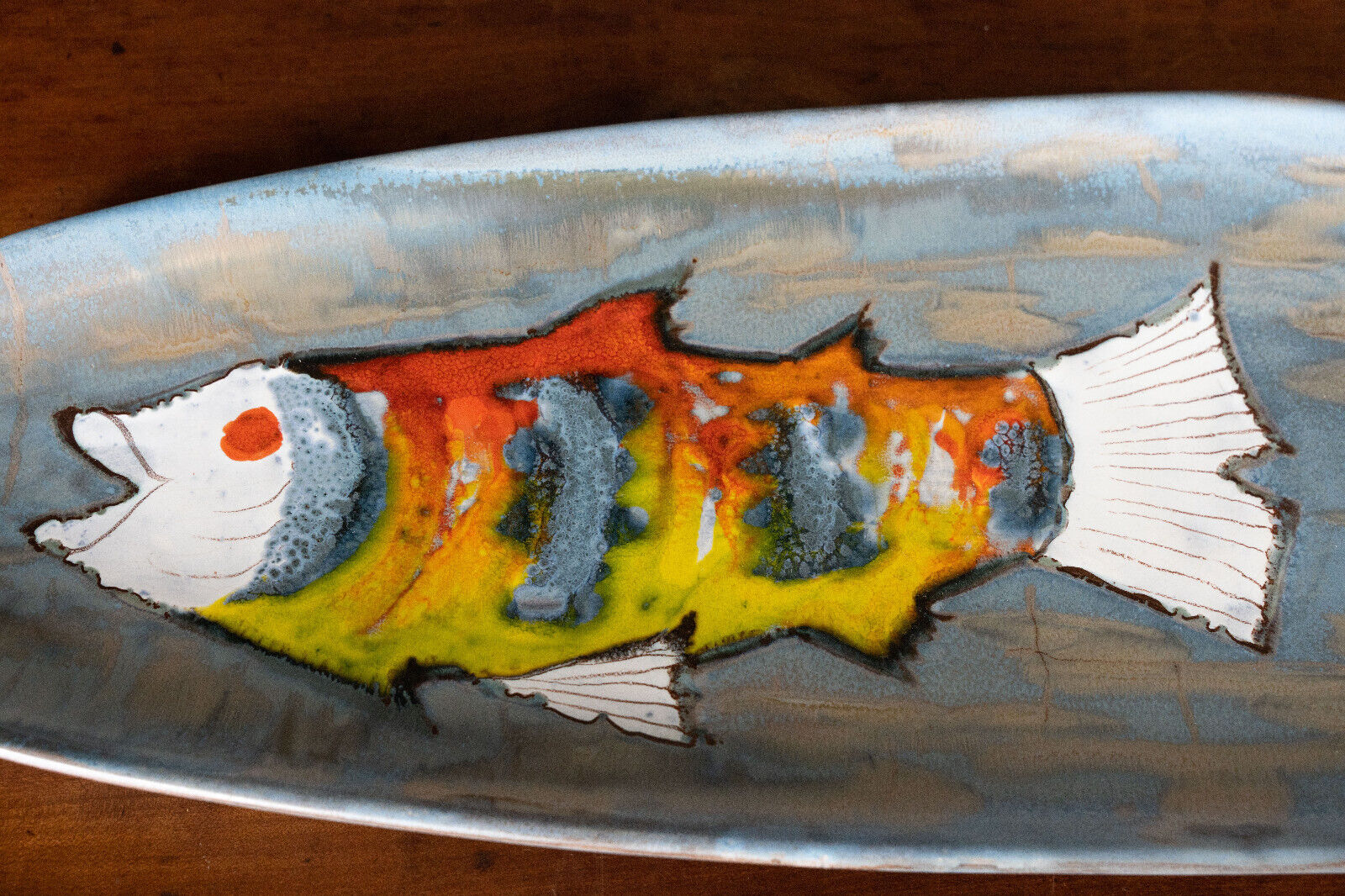 Stylized fish set 1960 Blue background Vallauris 1 course 12 plates