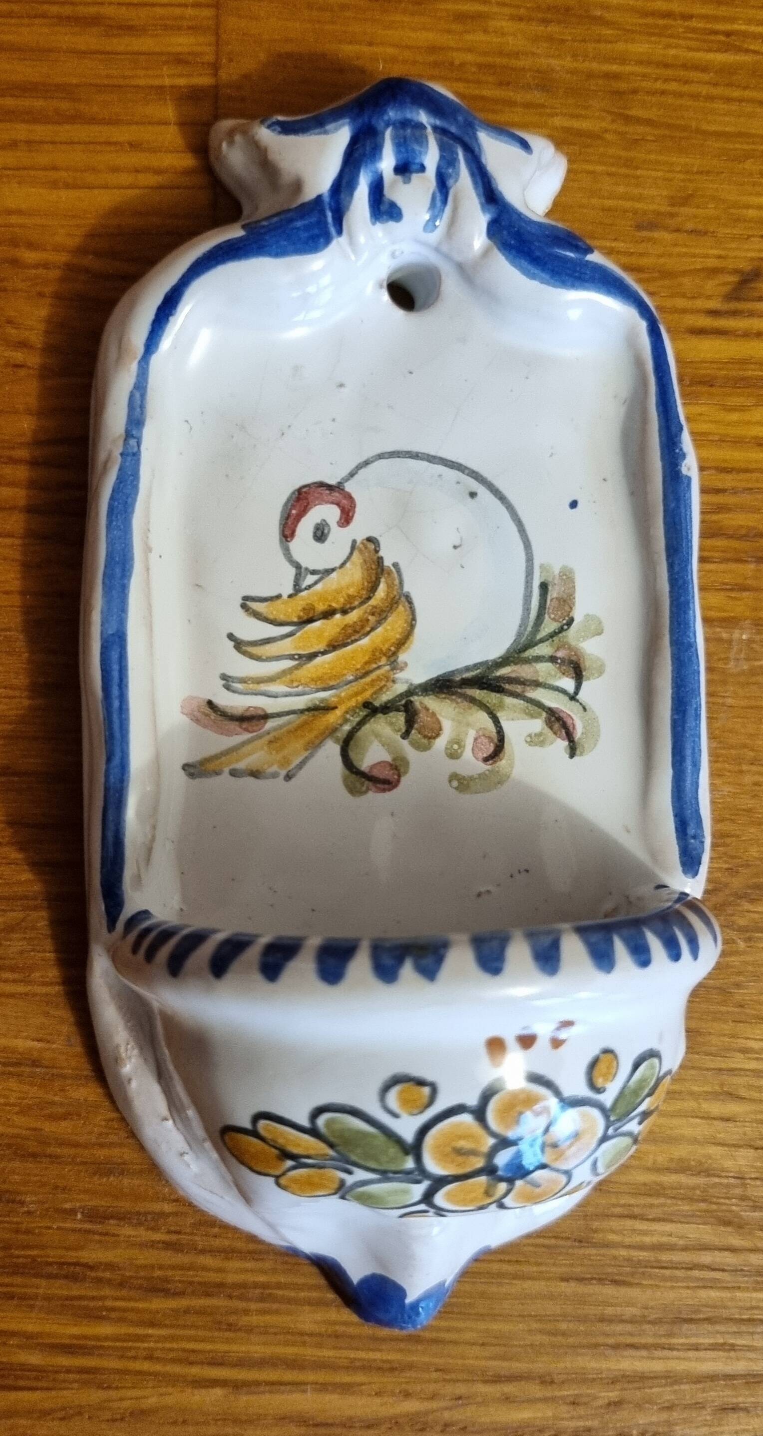 Antique earthenware holy water font from Puente del Arzobispo in Toledo, Spain