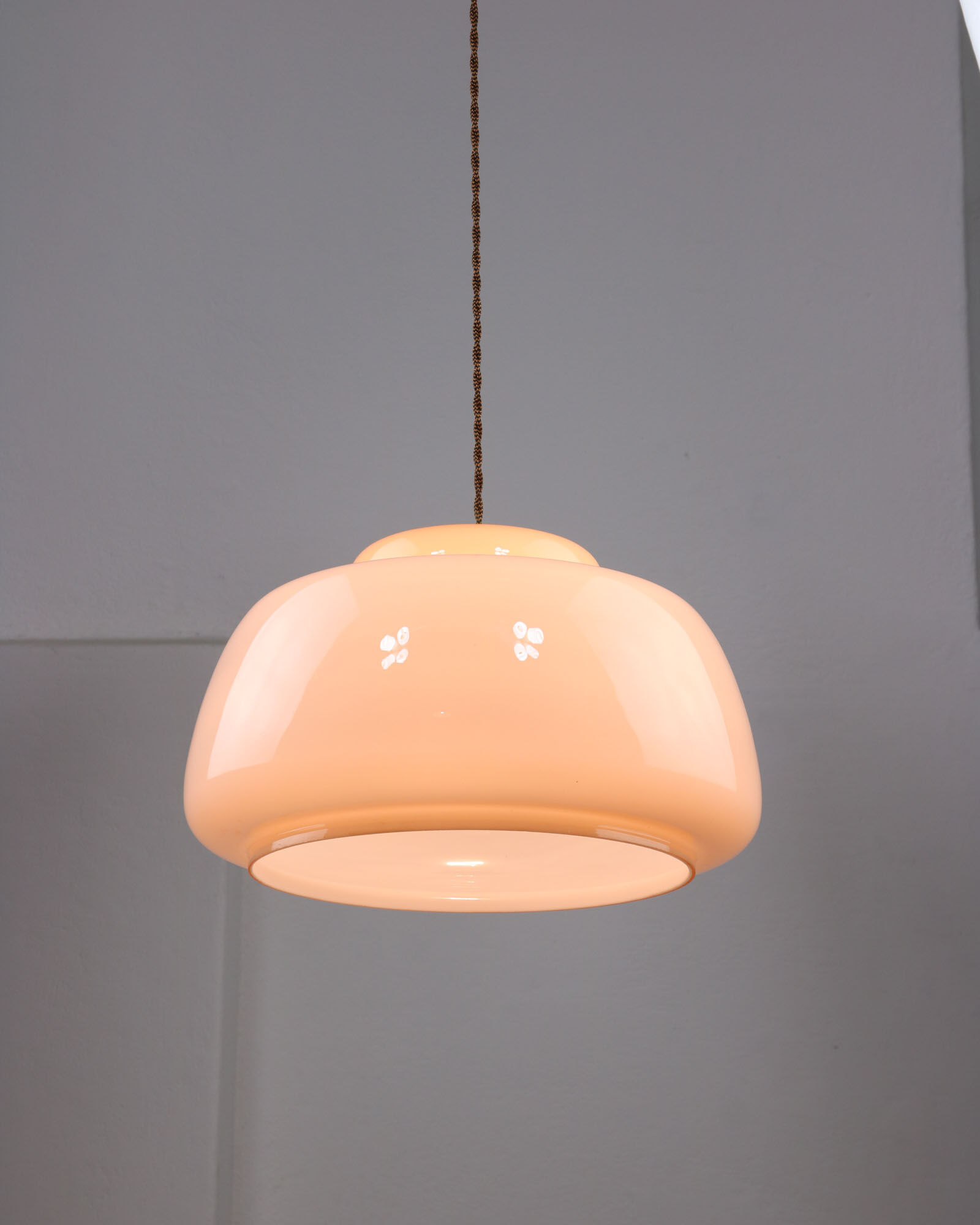 Mid-century Pink Glass & Brass Pendant Lamp