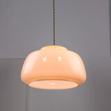 Mid-century Pink Glass & Brass Pendant Lamp