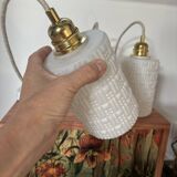 Set of three white Scandinavian opaline pendant lights