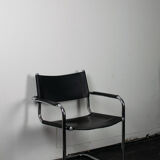 Black leather cantilever armchair 70s-80s