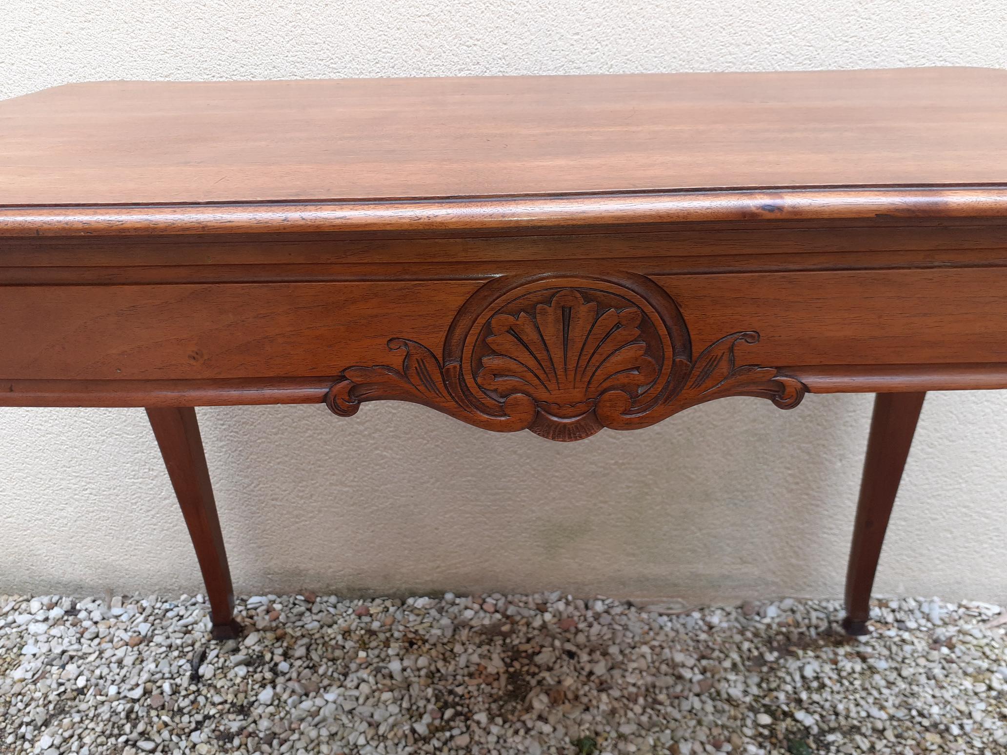 Flat desk, one-drawer table, nineteenth century carved walnut top in Louis XV style