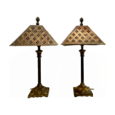 Duo of vintage lamps in painted and patinated brass