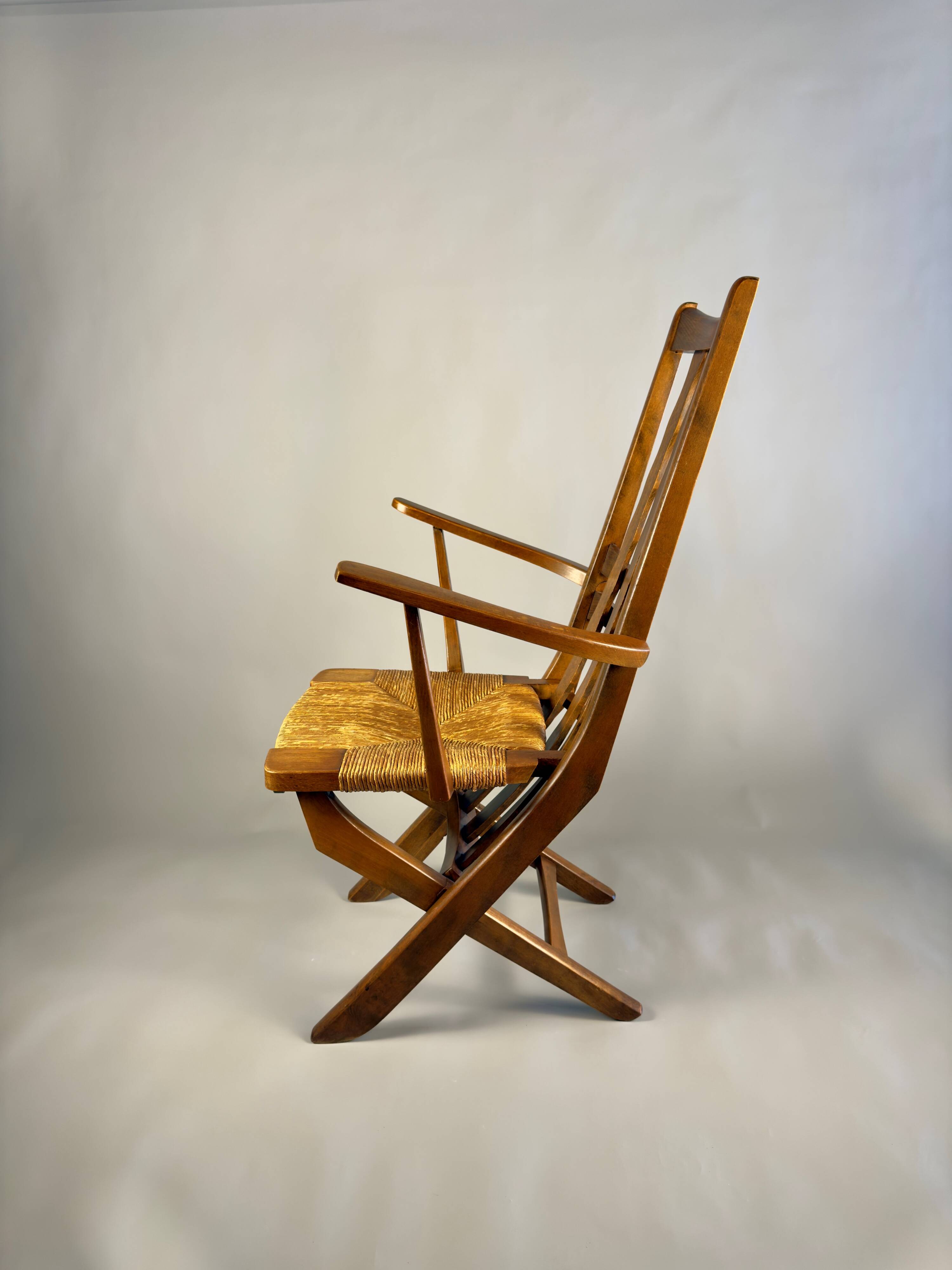 Folding armchair with woven seat – vintage French design