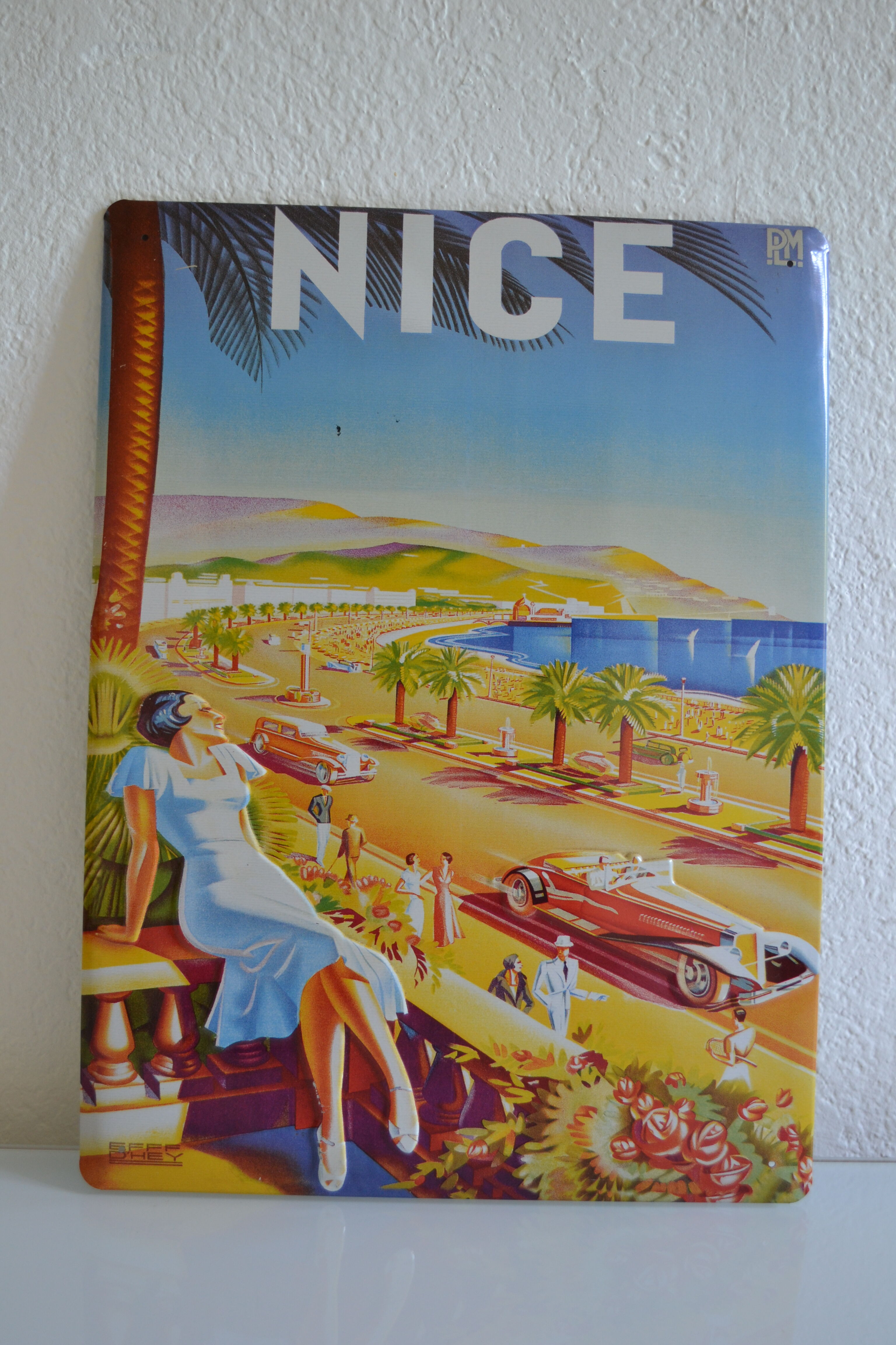 Plaque tôle lithographiée publicitaire vintage Nice