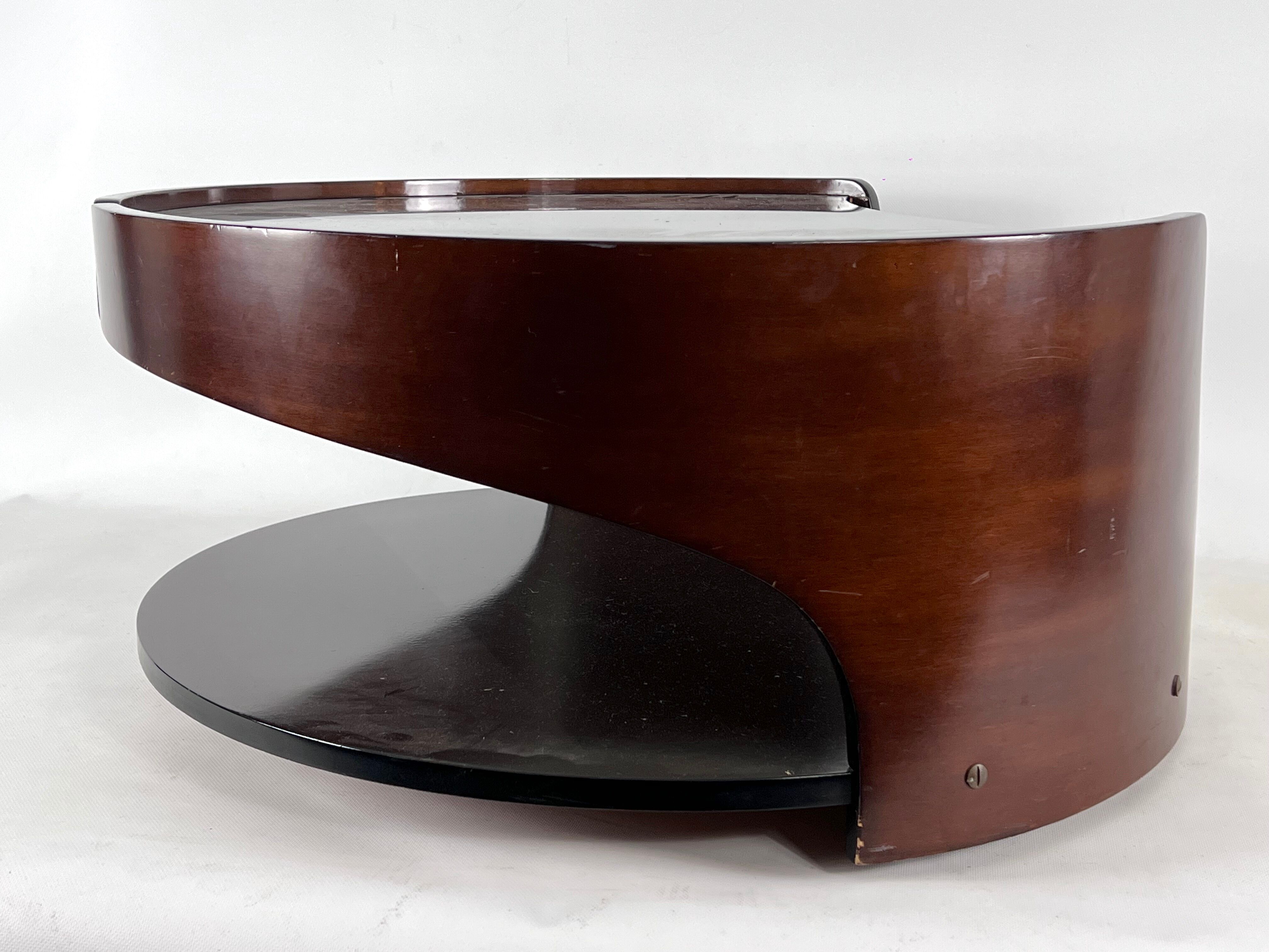 Mid-century modern wood round coffee table, italy 70s