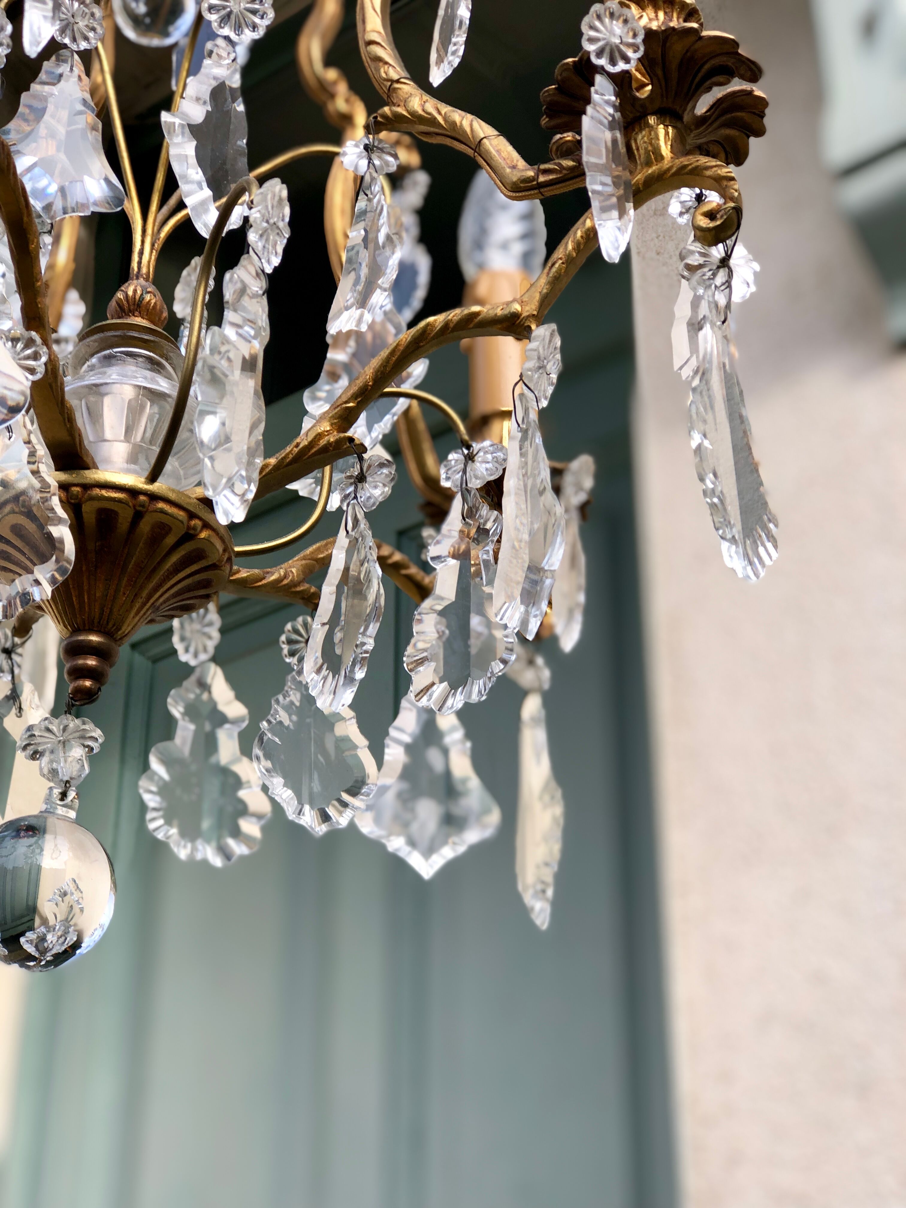 Lustre cage en bronze, 5 bras de lumière