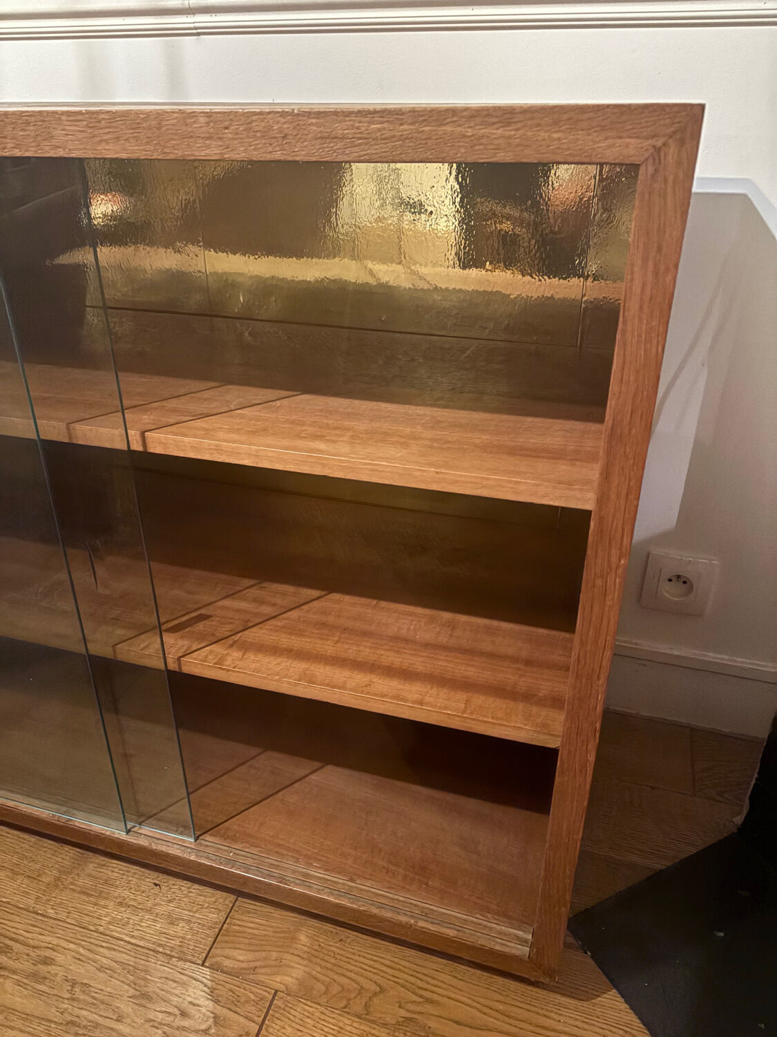 Wooden display cabinet with sliding doors