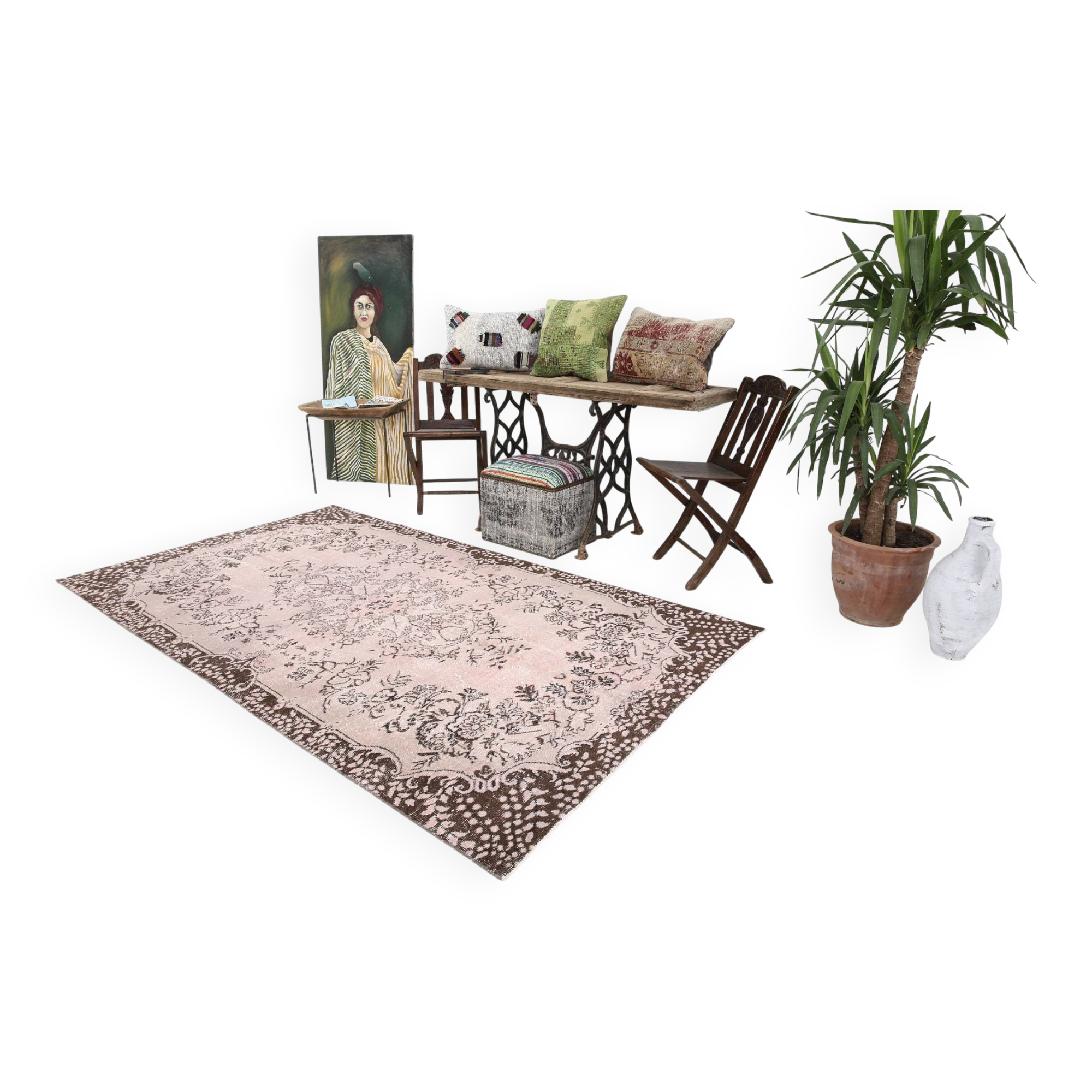 6' x 8' Pink Turkish Vintage Rug 199x287 cm