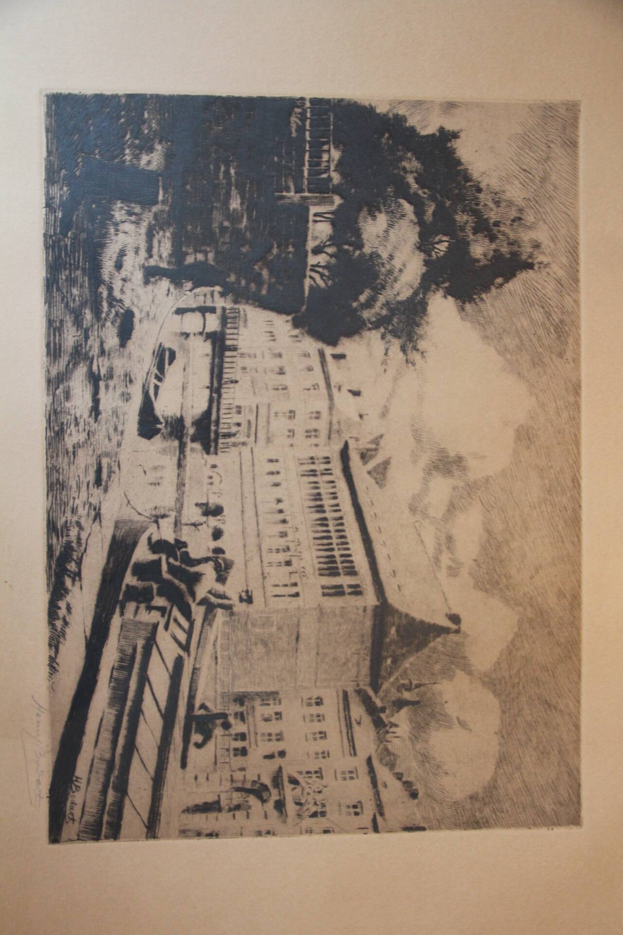 Engraving by Henry Bodart (1874-1940) under a glass frame