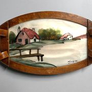 Art Deco, painted glass top, wooden frame, signed Dope, circa 1930