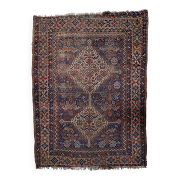 Tapis persan Khamseh ancien fait à la main 110 cm x 147 cm années 1880