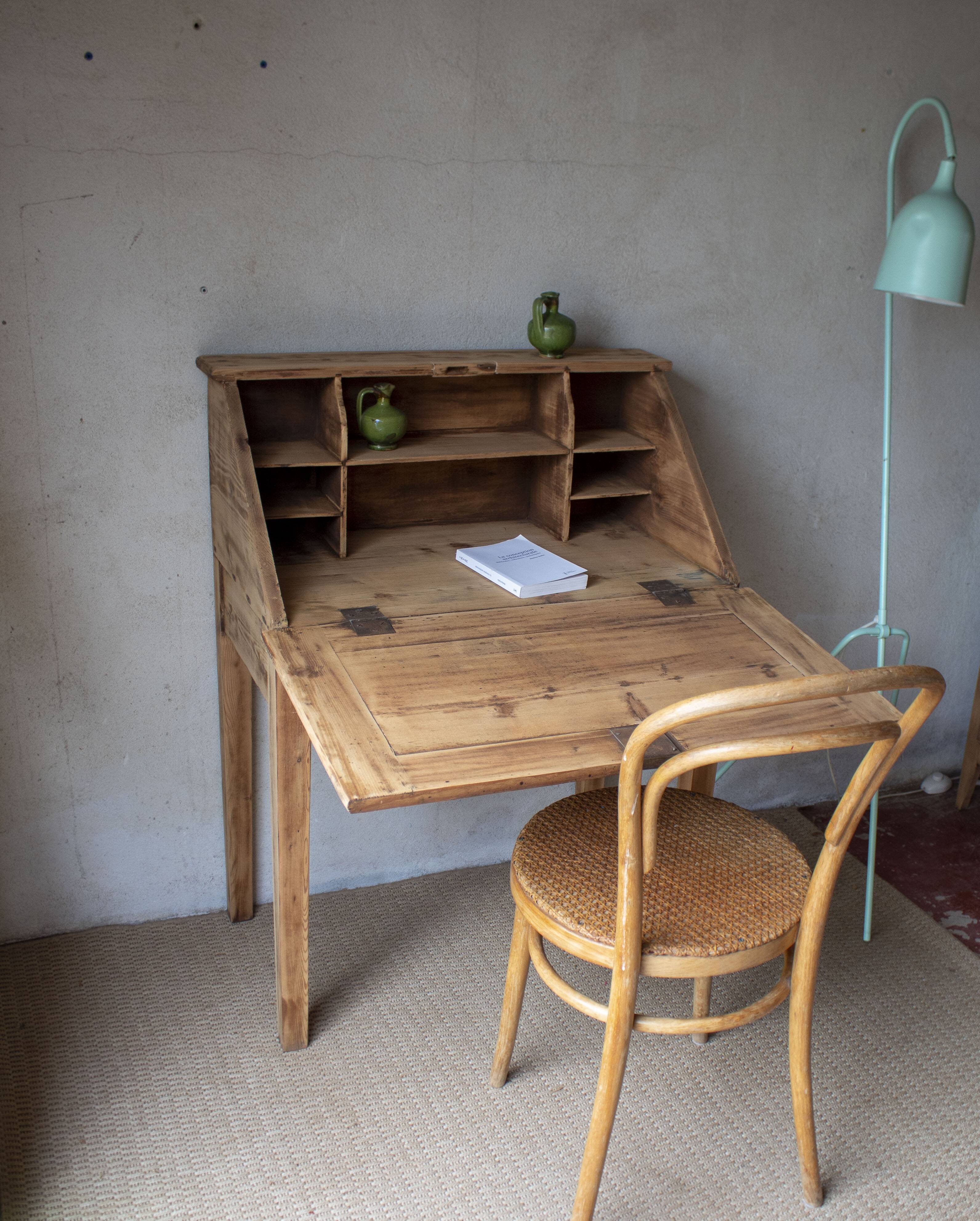 Secrétaire bureau vintage ancien bois massif