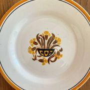2 flat ironstone plates, Carnations, Creil and Montereau