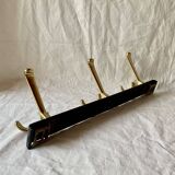Vintage coat rack in lacquered metal with three golden aluminum hooks
