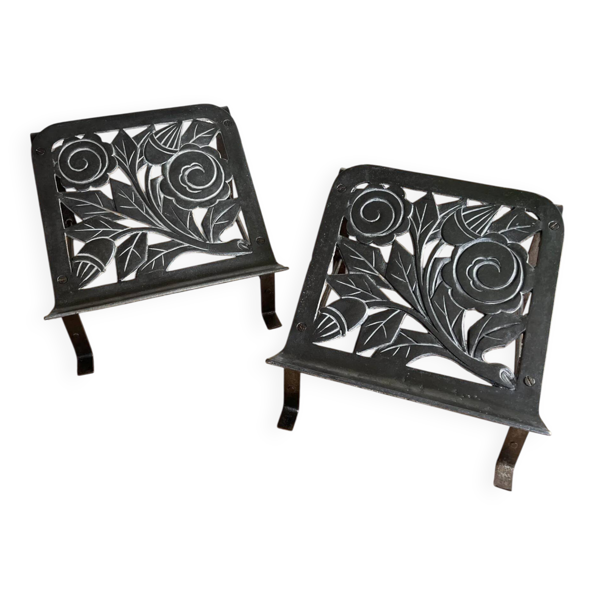 Pair of Art Deco barber's footrests