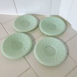 Lot de 4 soucoupes en opaline vert menthe à motif tourbillon, fabriquées en France