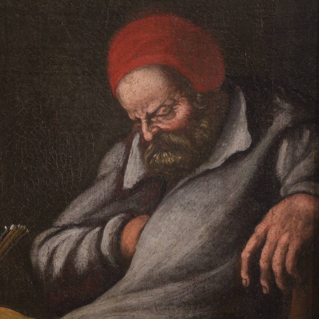 Peinture italienne antique du 17ème siècle, Sainte Famille.