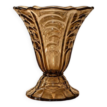 Brown smoked tinted moulded glass vase
