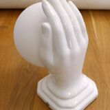 Vintage wall lamp with outstretched hand & opaline globe