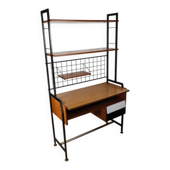 Vintage desk with modular shelves in wood and metal, 1960