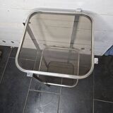 Vintage side table in chrome iron and smoked glass