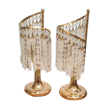 Pair of bedside tables with glass and crystal tassels 1970 to 80 chrome gold 41x 16