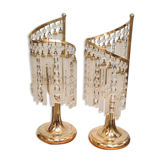 Pair of bedside tables with glass and crystal tassels 1970 to 80 chrome gold 41x 16