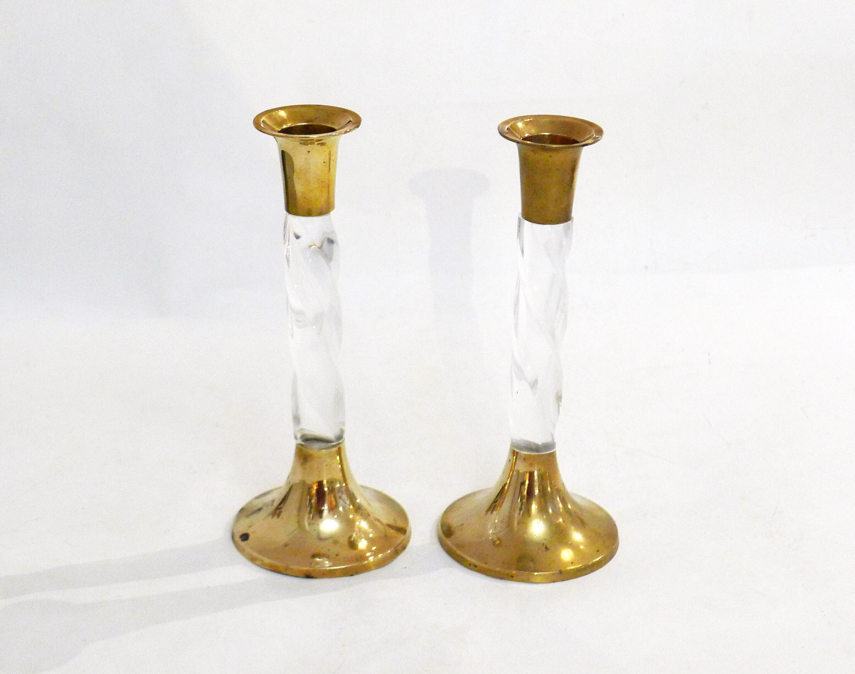 Pair of golden & plexi candle holders