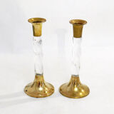 Pair of golden & plexi candle holders