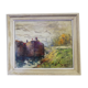 Oil on canvas "barge on the banks of the Seine"