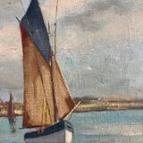HST Marine painting "Sailboats in port" early 20th century signed