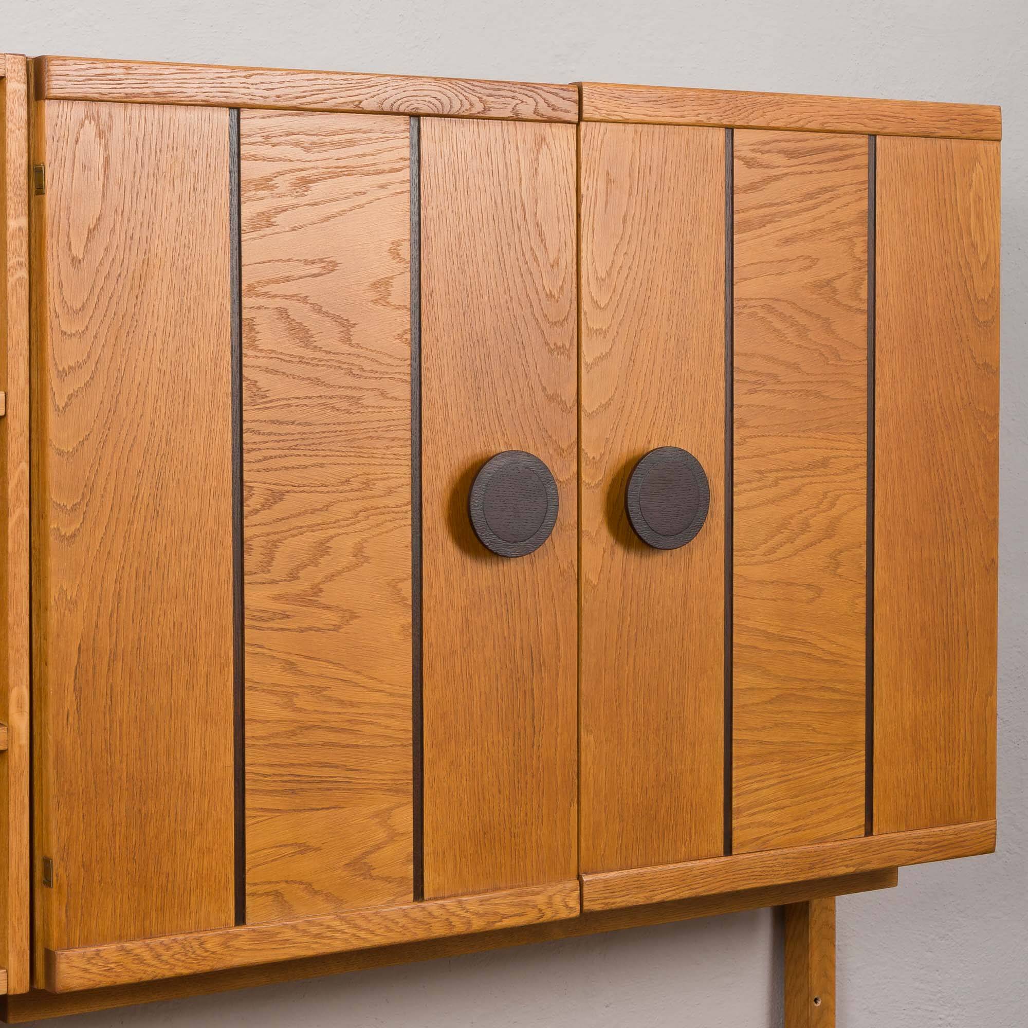 Scandinavian mid century oak wall unit with backlit, Denmark 1970s