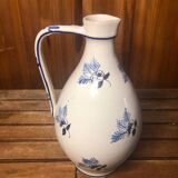 Ancien pichet céramique blanche décor bleu peint vintage #a425