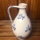 Old white ceramic pitcher vintage painted blue decor #a425